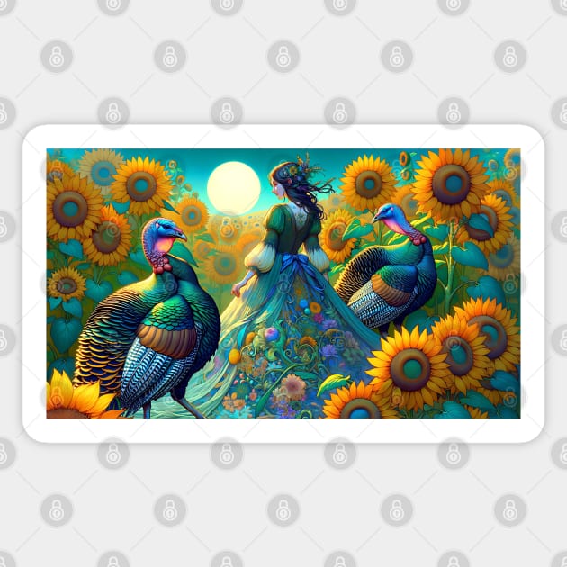 Elegant Woman, Turkey and Sunflowers Sticker by HolidayBug
